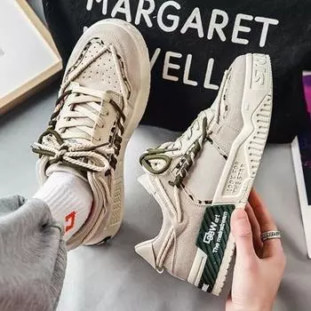 Дизайнерская обувь для мужчин, повседневные кроссовки на платформе, двухцветные кроссовки на шнуровке, модные студенческие кроссовки, мужская вулканизированная обувь 39 бежевый