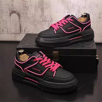 Дизайнерская обувь для мужчин Повседневные кроссовки на платформе Двухцветные кроссовки на шнуровке Модные студенческие кроссовки Мужские вулканизированные теннисные туфли Masculin 38 чёрный