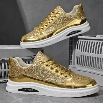 Дизайнерская обувь для мужчин Весна Новая версия Бордовые туфли Мужская модная повседневная обувь Персонализированная трендовая мужская обувь 39 золотой