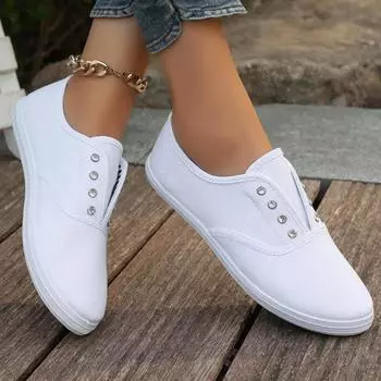 Дизайнерская обувь для женщин 2024 года, новые повседневные туфли из парусины без застежек, простые и универсальные лоферы на плоской подошве, Zapatos De Mujer 36 чёрный