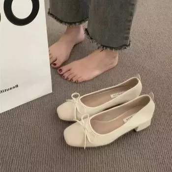 Дизайнерская обувь Классические женские элегантные нежные туфли с бантом Модные корейские туфли-лодочки с квадратным носком Осенние лоферы Повседневная обувь Zaptos Mujer 35