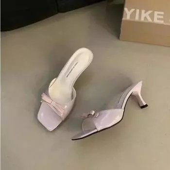 Дизайнерская обувь Новые поступления Летняя мода Бабочка-узелок Женские тапочки Элегантность Стриптизеры Тонкие низкие каблуки Женские мюли Шлепанцы Обувь 35