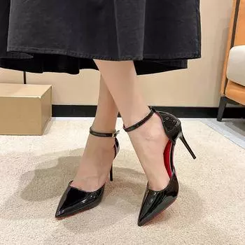 Дизайнерская обувь Весна Новые Т-образные ремешки Высокий каблук Кожаная подошва Острые вечерние женские босоножки Женские туфли на тонком каблуке Туфли-лодочки Женская обувь 35 бежевый