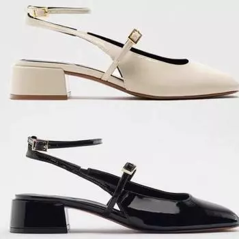Дизайнерская обувь, женские туфли Мэри Джейн на высоком каблуке, черные лакированные кожаные сандалии с квадратным носком, сандалии без пятки, женская обувь для вечеринок 35