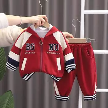 Дизайнерская одежда для девочек и мальчиков, весенние толстовки с длинными рукавами и капюшоном, штаны, комплект для отдыха 120cm красный