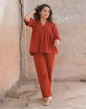 Дизайнерская одежда для вечеринок из хлопка Slub Kurta Pant Cord Set Индийский Пакистанский топ-туника Kurti M оранжевый