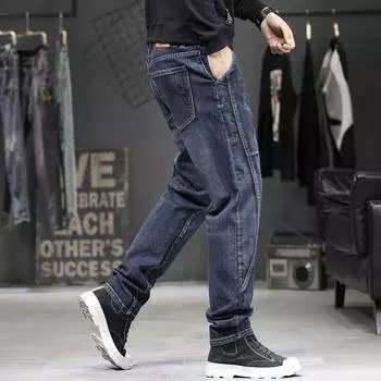 Дизайнерская одежда высокого качества в стиле панк-харадзюку, модные повседневные джинсы больших размеров для ковбойских брюк для мужчин 27 синий