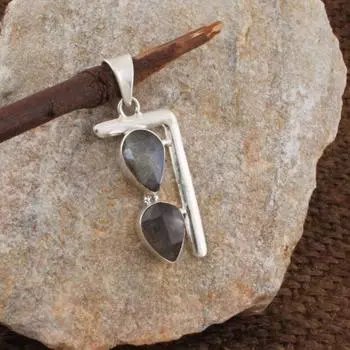 Дизайнерская подвеска ручной работы с драгоценным камнем лабрадорит, серебряные украшения-подвески, подарок унисекс, украшения в стиле бохо, эффектные ювелирные изделия, серебро 925 пробы