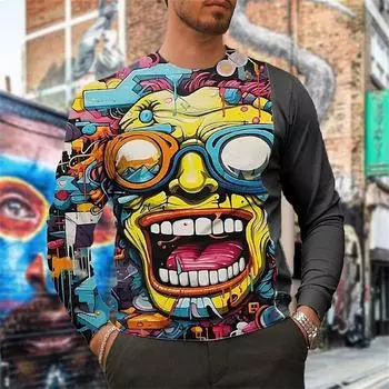 Дизайнерская повседневная мужская футболка с 3D-принтом из мультфильма, футболка с графическим рисунком, уличная футболка для ежедневного отдыха, футболка с длинным рукавом для мужской одежды S