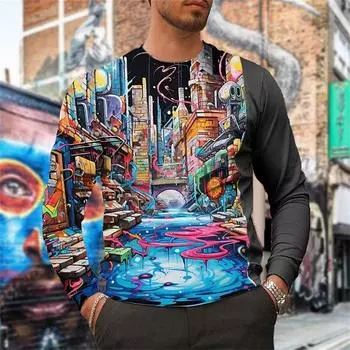 Дизайнерская повседневная мужская футболка с 3D-принтом из мультфильма, футболка с графическим рисунком, уличная футболка для ежедневного отдыха, футболка с длинным рукавом для мужской одежды XL