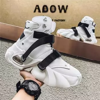 Дизайнерская повседневная обувь для мужчин, высококачественные износостойкие кроссовки на платформе с пряжкой, модные ботинки 39 белый