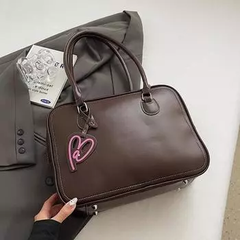 Дизайнерская ретро-сумка-тоут из искусственной кожи для женщин 2024 Y2K ретро-мода однотонная сумка через плечо под мышкой сумки бежевый