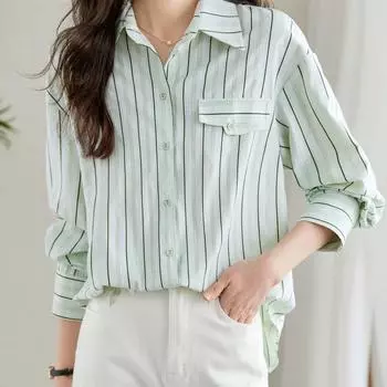 Дизайнерская рубашка, полосатый топ с длинными рукавами, новая рубашка, модная, свободная, повседневная и облегающая S