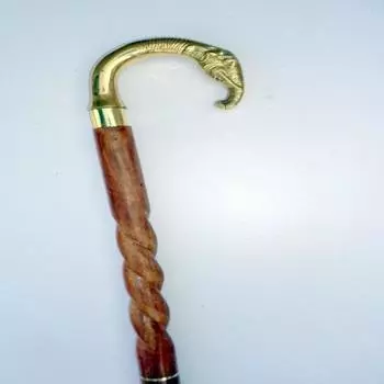 Дизайнерская ручка в виде слона из твердой латуни длиной 93,98 см с коричневой закрученной деревянной тростью-тростью