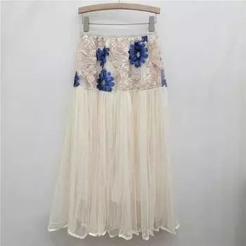 Дизайнерская сетчатая длинная юбка с цветочной трехмерной вышивкой, юбка сказочного темперамента для девочки 2025 года, новая газовая юбка one size fits all чёрный