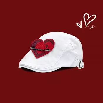 Дизайнерская шапка Sweet Red Love Patch Pin Forward, детская, весенне-осенняя, универсальная, для художника M (56-58cm) Red Love Forward Cap белый