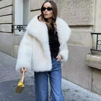 Дизайнерская шуба женская Abrigo Peludo Mujer Casaco Шуба XL белый