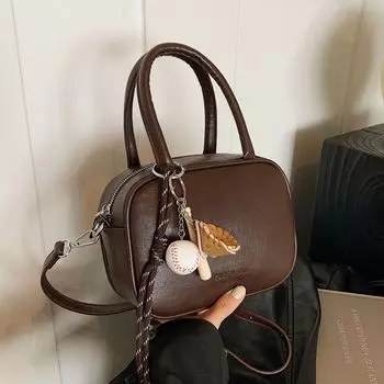 Дизайнерская сумка Boston Bag Премиум-фактурная сумка Модная маленькая квадратная сумка через плечо no pendant коричневый