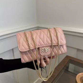 Дизайнерская сумка-цепочка с замком на плече 2024 года в иностранном стиле с ромбами и небольшой квадратной вышивкой, корейская простая текстурированная сумка с нитками белый