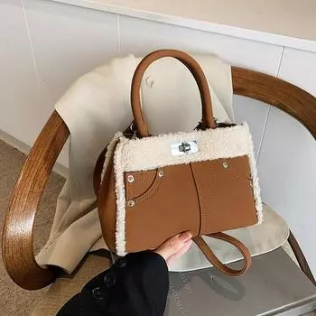 Дизайнерская сумка из овечьей шерсти, женская модная сумка на осень и зиму, матовая сумка через плечо 23.5*8*15.5 коричневый