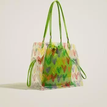 Дизайнерская сумка, летняя, новая, большой емкости, сумка для поездок на работу, красочный узор с любовью, универсальная прозрачная сумка-тоут (30cm<Max Length<50cm)