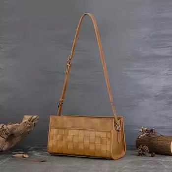 Дизайнерская сумка ручной работы, женская горизонтальная сумка-багет, повседневная универсальная сумка через плечо под мышкой коричневый