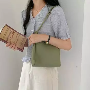 Дизайнерская сумка-ведро из искусственной кожи на одно плечо для женщин, новая элегантная модная простая сумка через плечо для почтальона, большая вместимость (20cm<Max Length<30cm)