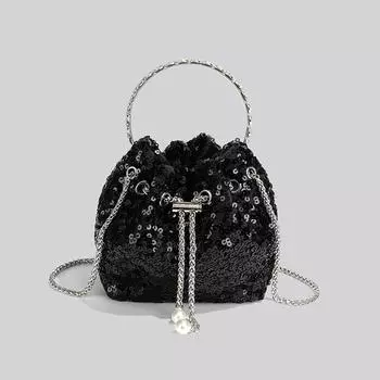 Дизайнерская сумка-ведро на одно плечо, женская летняя новая модная сумка через плечо из суперволокна с пайетками, сумка для ужина Mini(Max Length<20cm)