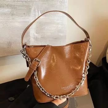 Дизайнерская сумка-ведро с цепочкой, модная портативная маленькая сумка, женская повседневная сумка-мессенджер в стиле ретро красный