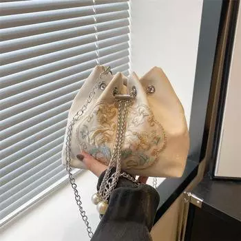 Дизайнерская сумка женская летняя ретро повседневная сумка через плечо простая повседневная сумка-ведро женская серебряный