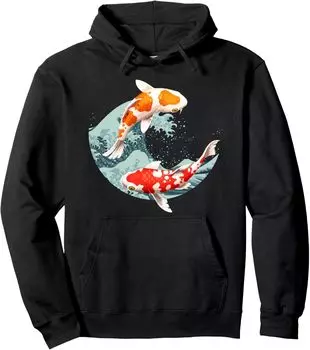 Дизайнерская толстовка с капюшоном Yin Yang Japanese Love Art Koi Hoody с индивидуальным принтом и графикой для женщин, унисекс, забавная толстовка с капюшоном L чёрный