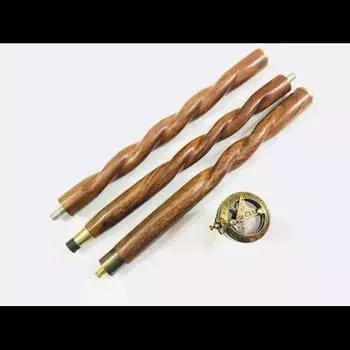 Дизайнерская трость - солнечные часы с компасом на вершине спиральной веревки, деревянная ходьба