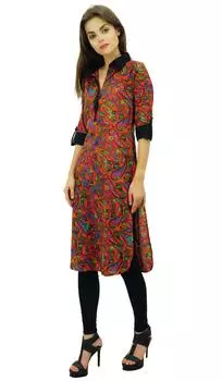 Дизайнерская туника Phagun с прямым принтом, шикарный воротник, повседневный хлопок Курти 16 разноцветный