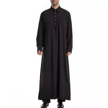 Дизайнерская весенне-летняя мужская повседневная однотонная рубашка с длинным рукавом, свободный халат с круглым вырезом S