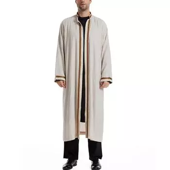 Дизайнерская весенне-летняя мужская повседневная однотонная рубашка с длинным рукавом, свободный халат с круглым вырезом S белый
