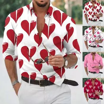 Дизайнерская весна-лето мужская повседневная 3D-хэллоуинская печать Гавайская рубашка Блузка Рубашки с длинным рукавом XXXL винный