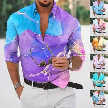 Дизайнерская весна-лето мужская повседневная 3D-хэллоуинская печать Гавайская рубашка Блузка Рубашки с длинным рукавом L синий