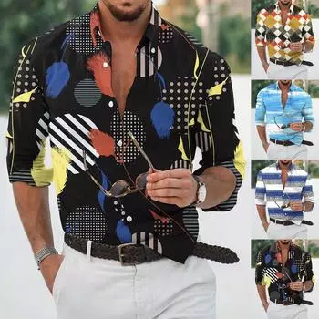 Дизайнерская весна-лето мужская повседневная 3D-хэллоуинская печать Гавайская рубашка Блузка Рубашки с длинным рукавом L чёрный