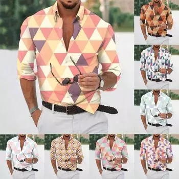 Дизайнерская весна-лето мужская повседневная 3D-хэллоуинская печать Гавайская рубашка Блузка Рубашки с длинным рукавом XXL коричневый