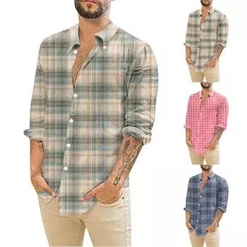 Дизайнерская весна-лето мужская повседневная 3D-хэллоуинская печать Гавайская рубашка Блузка Рубашки с длинным рукавом XXL хаки