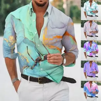 Дизайнерская весна-лето мужская повседневная 3D-хэллоуинская печать Гавайская рубашка Блузка Рубашки с длинным рукавом XXXXL зелёный