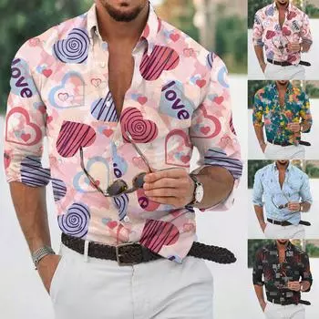 Дизайнерская весна-лето мужская повседневная 3D-хэллоуинская печать Гавайская рубашка Блузка Рубашки с длинным рукавом XL чёрный