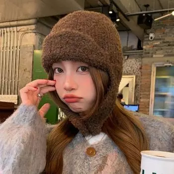Дизайнерская вязаная круглая шерстяная симпатичная летающая шапка женская зимняя белая защитная шапка для ушей теплая шерстяная шапка One size, elastic