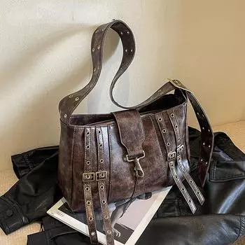 Дизайнерская женская маленькая пряжка на ремне 2024, корейская модная сумка на плечо из искусственной кожи, сумки через плечо, сумки и кошельки коричневый