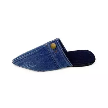 Дизайнерская женская обувь Синие джинсовые тапочки Сексуальные женские тапочки с острым носком Модные уличные шлепанцы с закрытым носком Классические мюли 35
