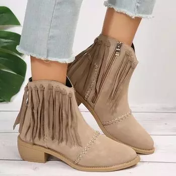 Дизайнерская женская обувь Женские ботинки с кисточками в стиле ретро Классические ботинки челси с острым носком Удобные ботинки на платформе и среднем каблуке 36