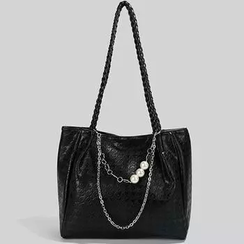 Дизайнерская женская сумка, летняя, новая, из искусственной кожи, большая вместительная сумка для шопинга с жемчужной цепочкой