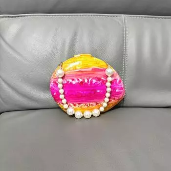 Дизайнерская женская сумочка Goose Egg, необычная сумка для ужина на запястье с мраморной ракушкой и жемчугом розовый