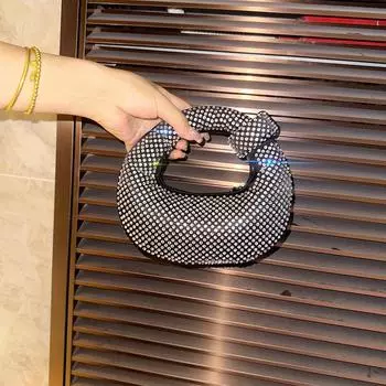 Дизайнерская женская сумочка темперамент знаменитость высокая роскошь запястье сумка круглая вспышка полный бриллиант свадьба горный хрусталь 20*6*10 серебряный