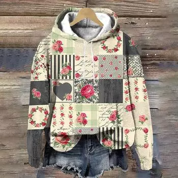 Дизайнерская женская толстовка с цветочным принтом, модный тренд осени/зимы, женская одежда, топы, свободные женские толстовки, пуловеры с капюшоном S